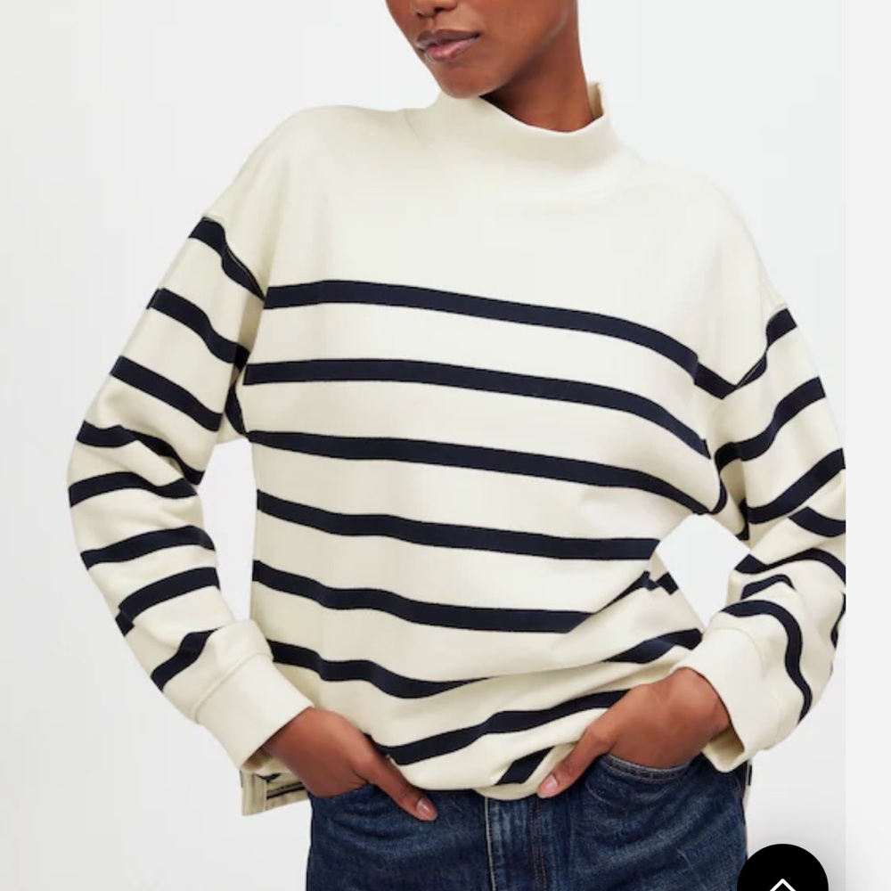 NWT Madewell Midweight Mockneck Sweatshirt In Stripe /Creme Fraiche Size M